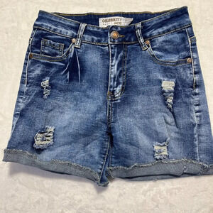CELEBRITY ACE Distressed Denim Shorts Size 5 (27) Frayed Hem Medium Wash